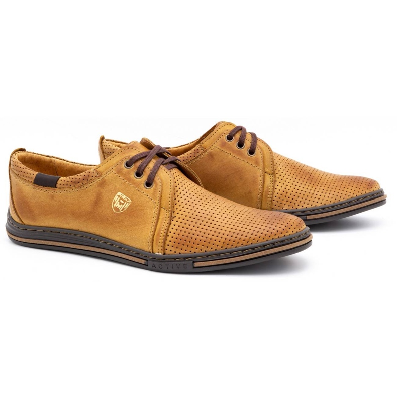 Polbut Zapatos de cuero para hombre 343 perforación rojo beige 2