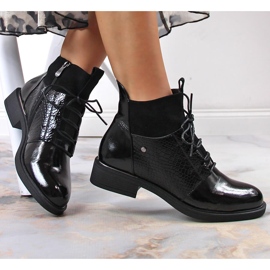 Botines Vinceza mujer piel serpiente charol negro 3