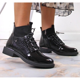 Botines Vinceza mujer piel serpiente charol negro 4