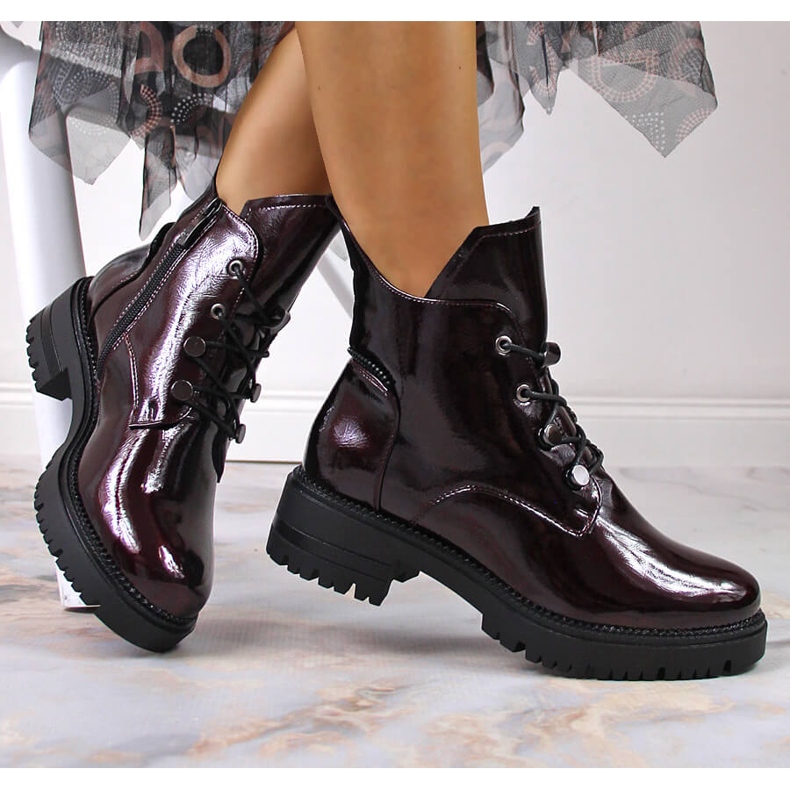 Zapatos de mujer, barnizados, burdeos, Potocki rojo 1