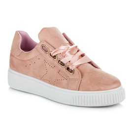 Ideal Shoes Zapatillas atadas con una cinta rosado 2