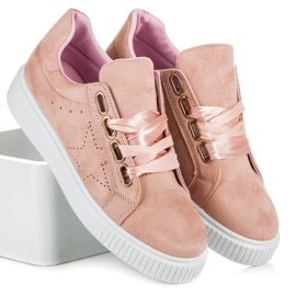 Ideal Shoes Zapatillas atadas con una cinta rosado 1