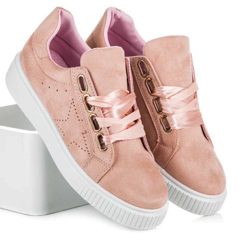 Ideal Shoes Zapatillas atadas con una cinta rosa 1