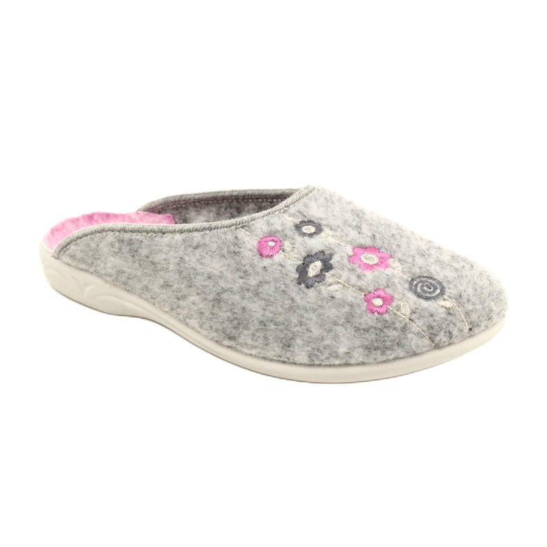 Pantuflas de Fieltro Gris Adanex 27885 Sara con Flores rosado 2 Pantuflas de Fieltro Gris Adanex 27885 Sara con Flores rosado 2
