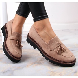 Mocasines mujer ante con flecos Vinceza beige 5
