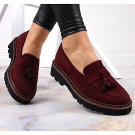 Mocasines de mujer en ante con flecos Vinceza burdeos rojo 4