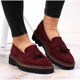 Mocasines de mujer en ante con flecos Vinceza burdeos rojo 6