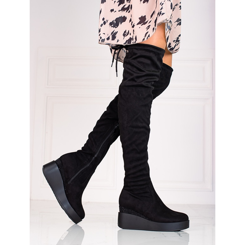 T.Sokolski Botas hasta el muslo de ante para mujer de Sokolski negro 1