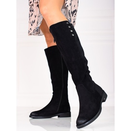 W. Potocki Botas de mujer de ante con tacón plano de Potocki negro 4