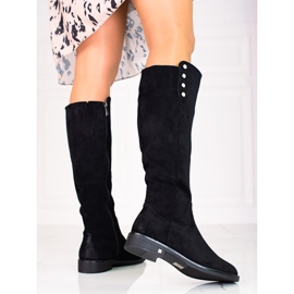 W. Potocki Botas de mujer de ante con tacón plano de Potocki negro 3