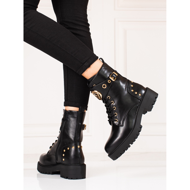 Trabajadores de cordones de mujer Shelovet con accesorios dorados negro 1