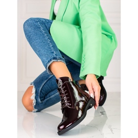 W. Potocki Botas de mujer Potocki elegantes lacadas con cordones burdeos rojo 1