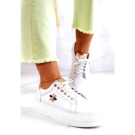 Zapatos deportivos de cuero para mujeres en la plataforma Filipczyk con circones blancos 3