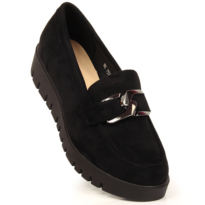 Mocasines de mujer en la plataforma de gamuza ecológica negro Sergio Leone 1