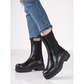 Botines Chelsea altos para mujer en plataforma gruesa Shelovet negro 2