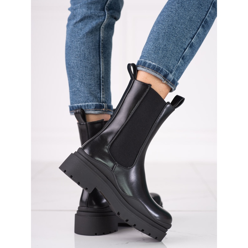 Botines Chelsea altos para mujer en plataforma gruesa Shelovet negro 1