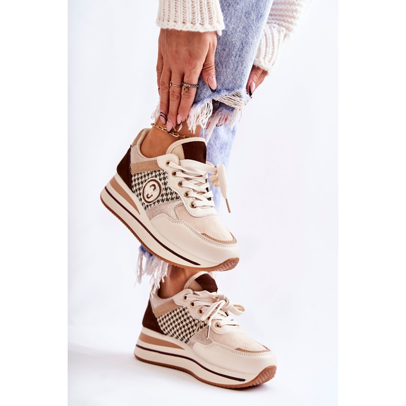 FB2 Zapatos Deportivos De Mujer De Moda En Una Cuña Beige-Marrón Aronne 2