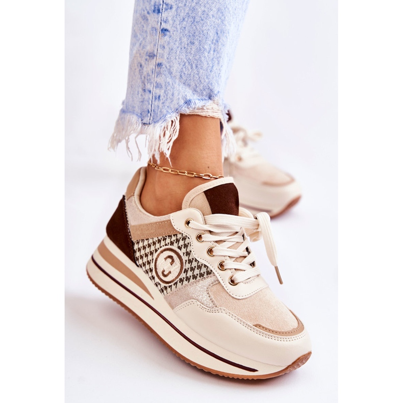 FB2 Zapatos Deportivos De Mujer De Moda En Una Cuña Beige-Marrón Aronne 1