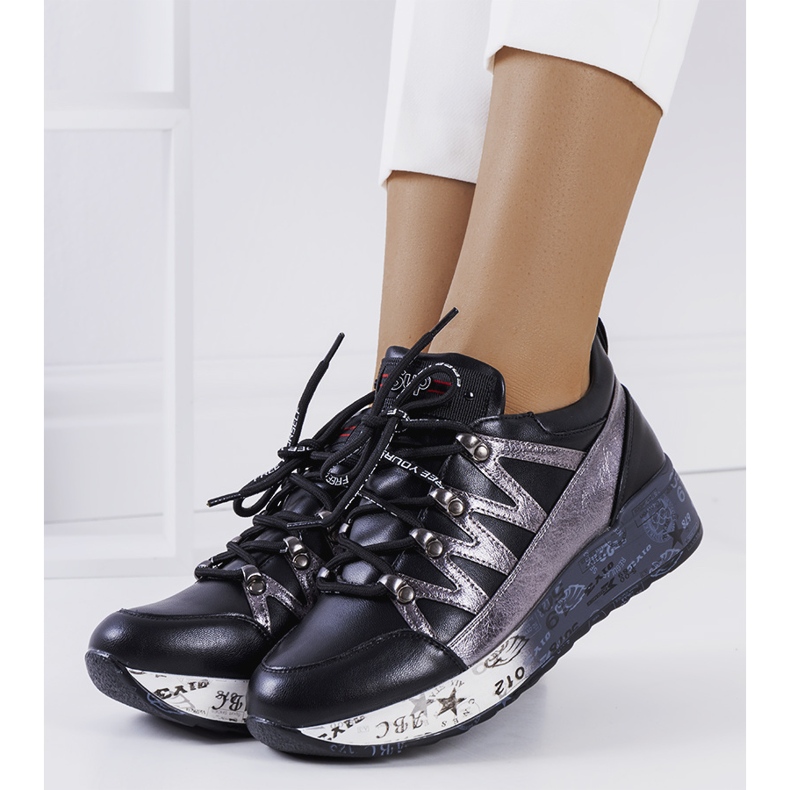 BM Deportivas Ballard negras y metalizadas negro plata 1