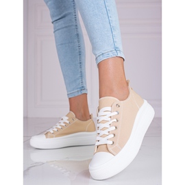 Zapatillas beige y blancas con cordones para mujer en la plataforma Shelovet 2