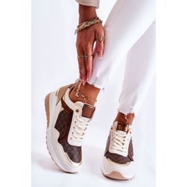 PG1 Deportivas Mujer Con Cuña, Ecopiel, Blanco-Marrón Catrine beige dorado 1