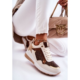PG1 Deportivas Mujer Con Cuña, Ecopiel, Blanco-Marrón Catrine beige dorado 6