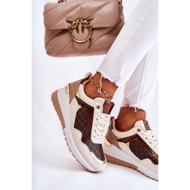 PG1 Deportivas Mujer Con Cuña, Ecopiel, Blanco-Marrón Catrine beige dorado 3