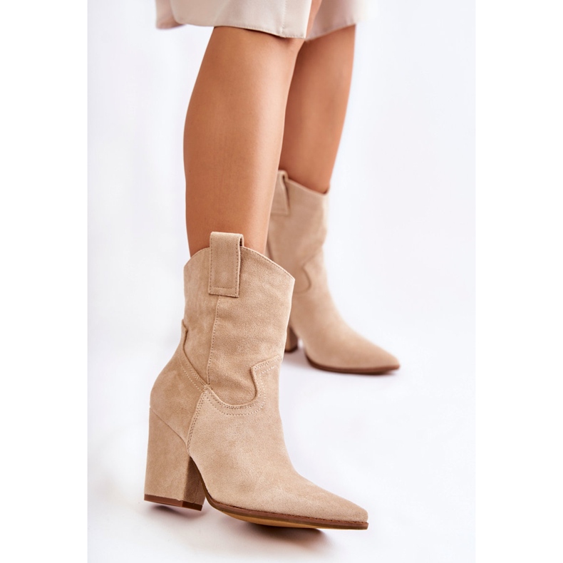 FB1 Botas Cowboy Mujer Ante Beige Mindy 1
