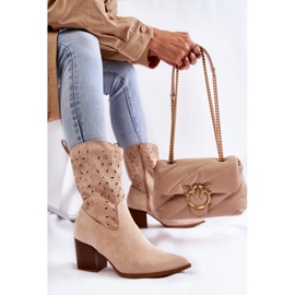 FB1 Botas De Mujer De Ante Con Beige Ariane Cowboy Boots 7