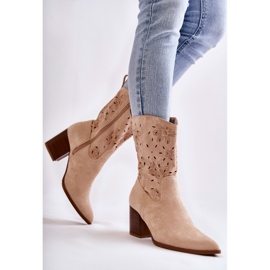 FB1 Botas De Mujer De Ante Con Beige Ariane Cowboy Boots 5