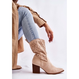 FB1 Botas De Mujer De Ante Con Beige Ariane Cowboy Boots 8