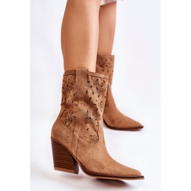 FB1 Botas Vaqueras De Gamuza De Moda Con Flores Camel Coralie marrón 1 FB1 Botas Vaqueras De Gamuza De Moda Con Flores Camel Coralie marrón 1