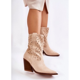 FB1 Botas Vaqueras De Gamuza De Moda Con Flores Coralie Beige 8
