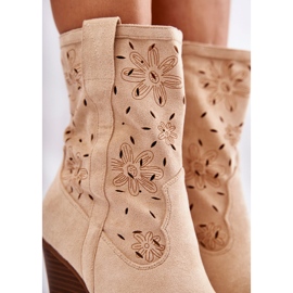 FB1 Botas Vaqueras De Gamuza De Moda Con Flores Coralie Beige 3