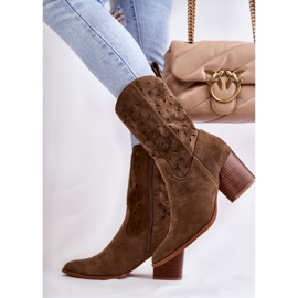 FB1 Botas Cowboy Mujer Ante Flores Caqui Ariane verde 6