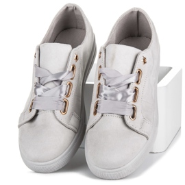 Ideal Shoes Deportivas de ante con lazo gris 1