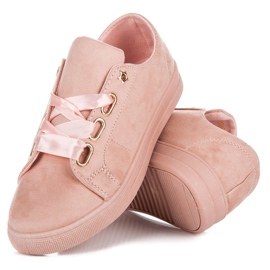 Ideal Shoes Deportivas de ante con lazo rosado 3