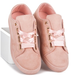 Ideal Shoes Deportivas de ante con lazo rosado 1