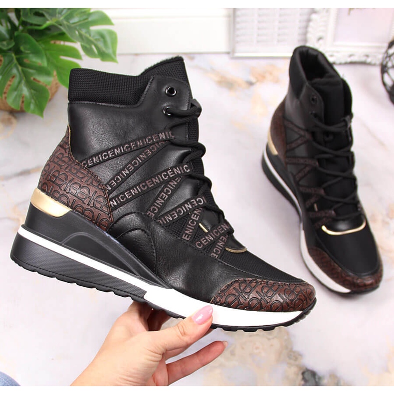 Deportivas mujer cuña negras Potocki negro 1 Deportivas mujer cuña negras Potocki negro 1