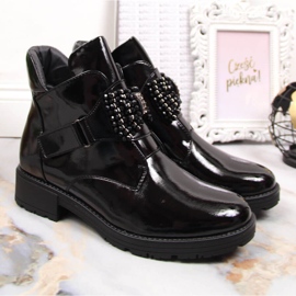 Botas de mujer con lazo Potocki lacado negro 2