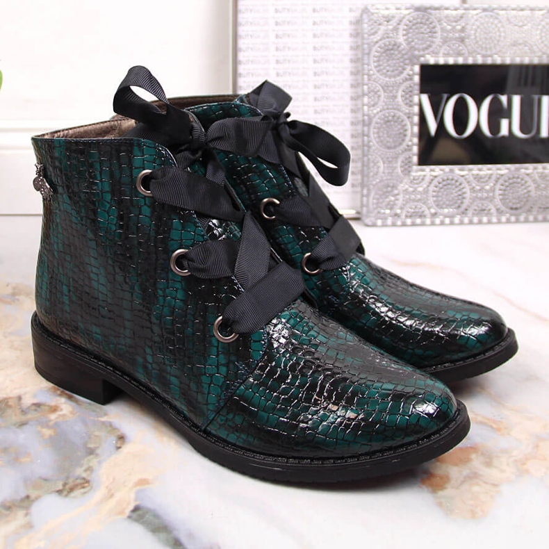 M. DASZYŃSKI Botas lacadas para mujer insuladas croco verde Daszyński SAN5B 1