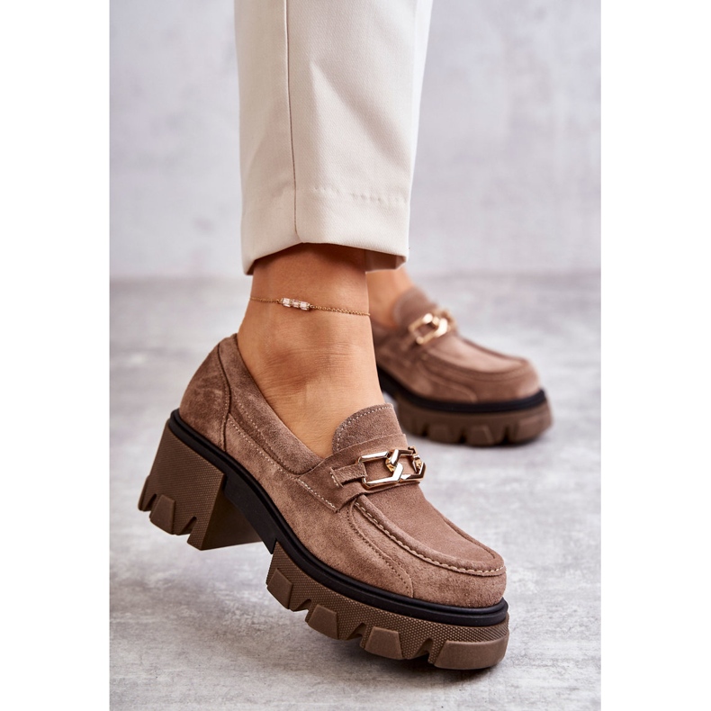 PL5 Zapatos De Tacón Alto De Ante Con Adorno Lurdes Marrón Dorado beige 1