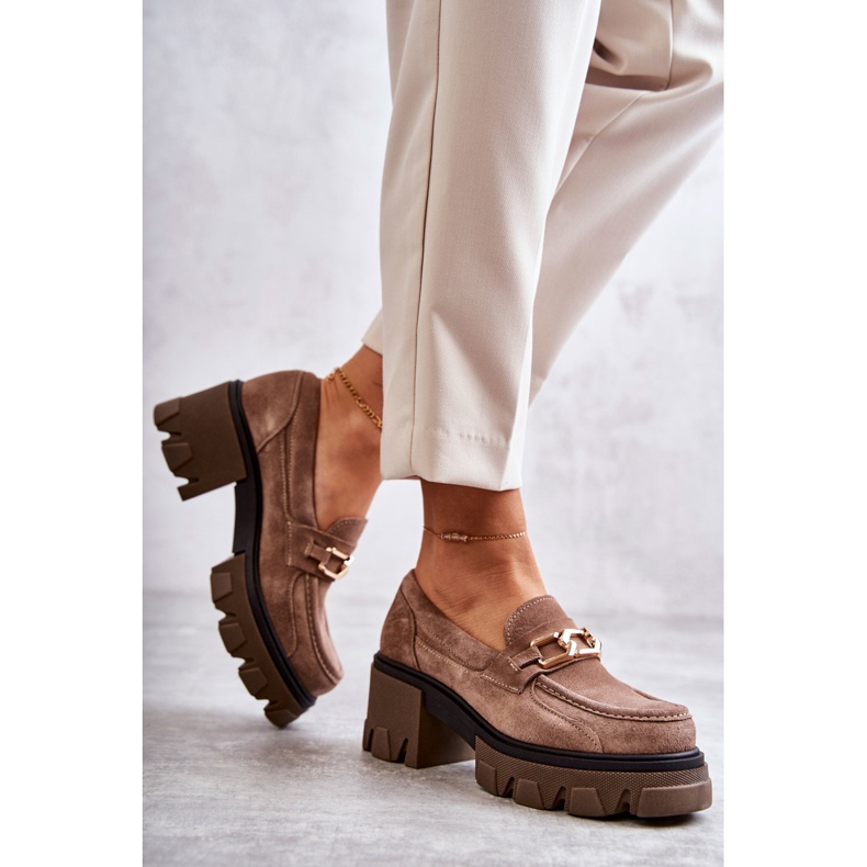 PL5 Zapatos De Tacón Alto De Ante Con Adorno Lurdes Marrón Dorado beige 2