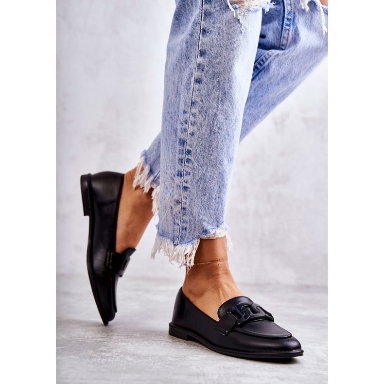 FB2 Mocasines De Mujer De Piel Con Adorno Kerrie Negro 1