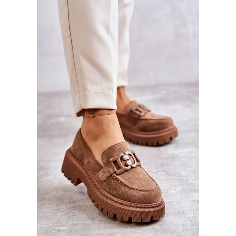 FB2 Zapatos Brogue De Mujer De Ante Con Adorno Leeza Beige Oscuro 1