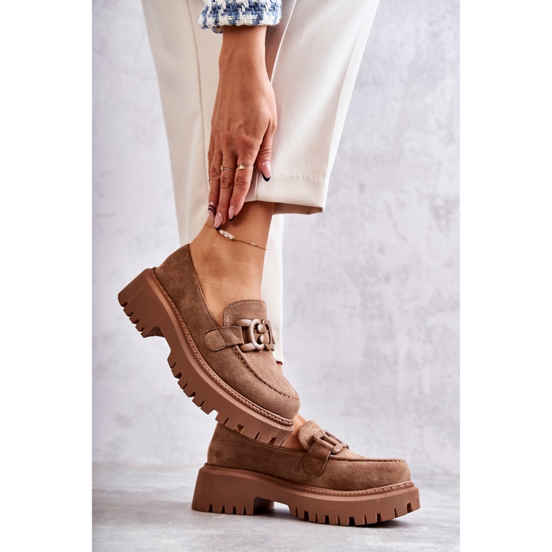 FB2 Zapatos Brogue De Mujer De Ante Con Adorno Leeza Beige Oscuro 2