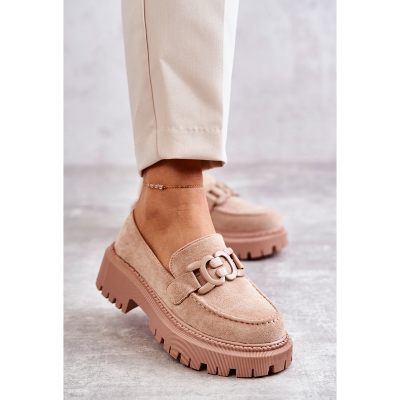FB2 Zapatos brogue de mujer con adorno Beige Leeza 1