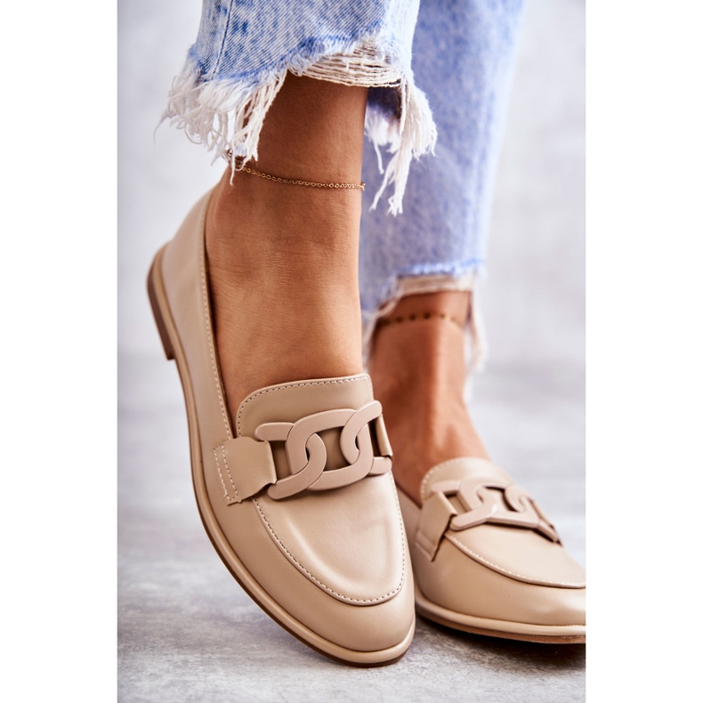 FB2 Mocasines De Mujer De Piel Con Adorno Kerrie Beige 2