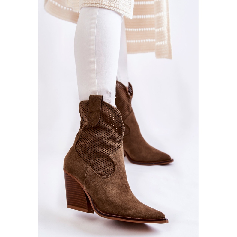 FB1 Botas Cowboy Mujer Ante Calado Kaki Eleonore marrón caqui 1