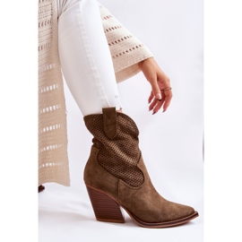 FB1 Botas Cowboy Mujer Ante Calado Kaki Eleonore marrón caqui 4